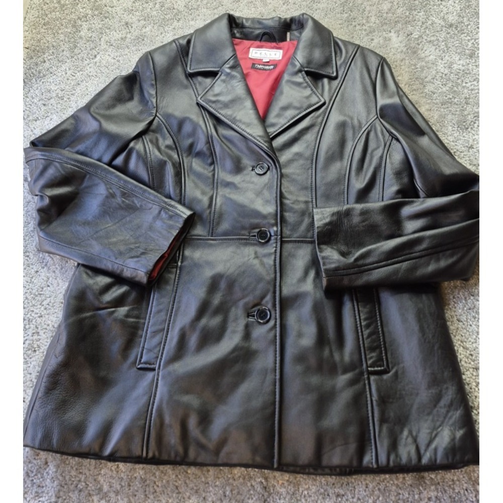 Vintage Pelle Studio Leather Jacket Womens XL Black Thinsulate‎ Lined Button
